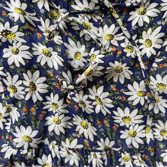 Zara Floral Daisy Blouse Corset Lace Up Long Sleeve V Neck  Lightweight Sz S - Picture 7 of 11